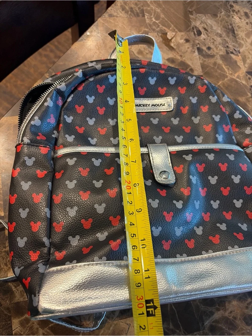 Disney Mickey Mouse Black Backpack with Red and Gray Mickey Heads Faux Leather